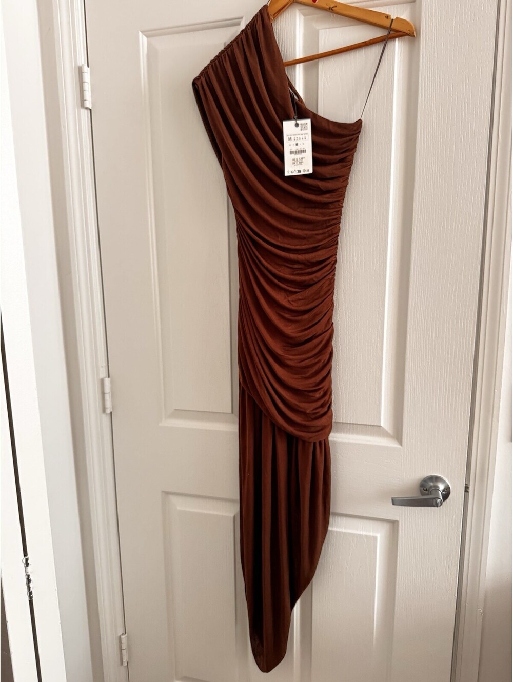 Zara Asymmetric Pleated Mono Strap Dress Size M
